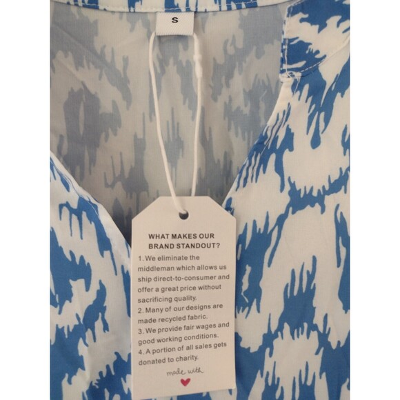 NWT Made With Love Shift Dress Blue White Small Ikat All Over Print Lightweight - Picture 4 of 8